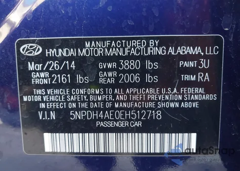 2014 Hyundai Elantra Se z USA, uszkodzony, nr VIN 5NPDH4AE0EH512718